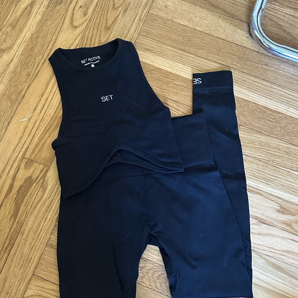 SET Active Women's Black Leggings and Top Set
